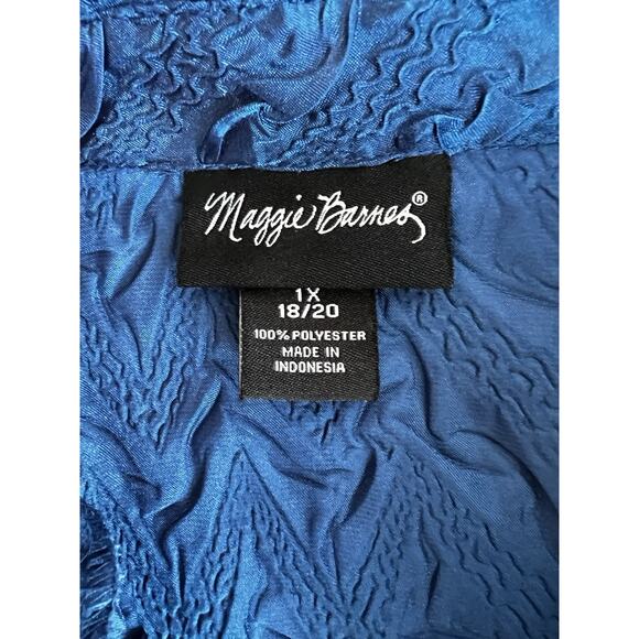 Maggie Barnes Blouse button down 1X 18/20 Crinkle Textured Blue festive casual - Picture 5 of 7